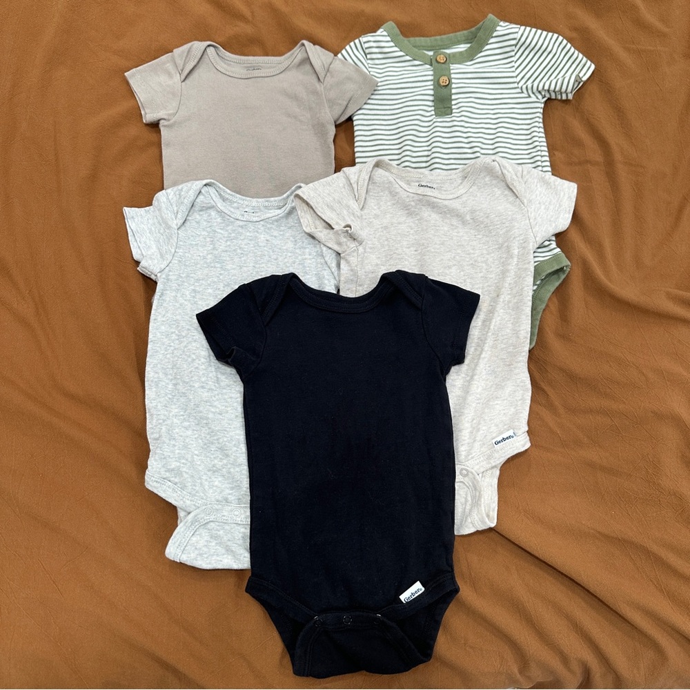 Set of Five Infant Onesies Gerber and Cat & Jack